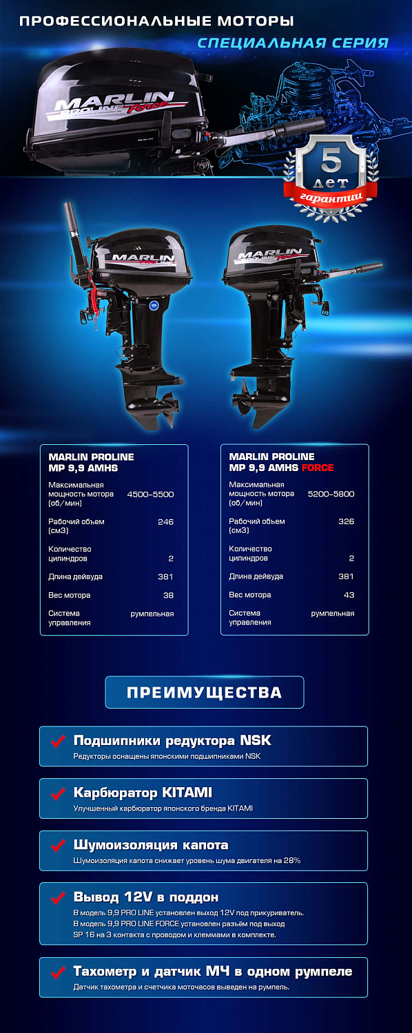 Лодочный мотор MARLIN PROLINE MP 9.9 (20) AMHS FORCE в Первоуральске